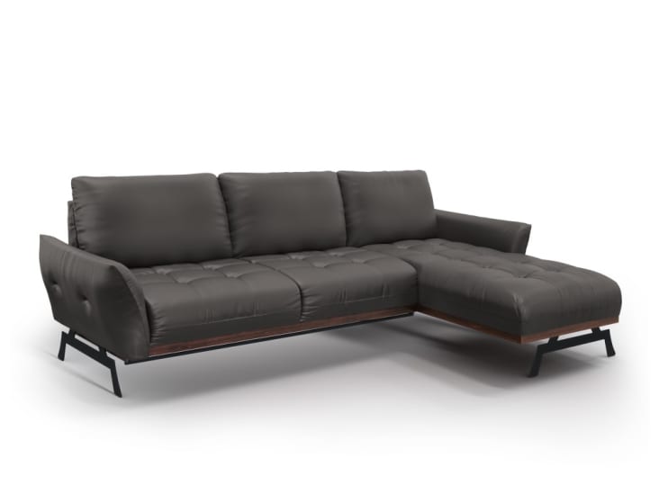 Canapé d'angle 4 places en cuir gris foncé
