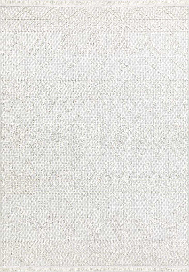 Tappeto geometrico bianco con frange 120x160 BALI