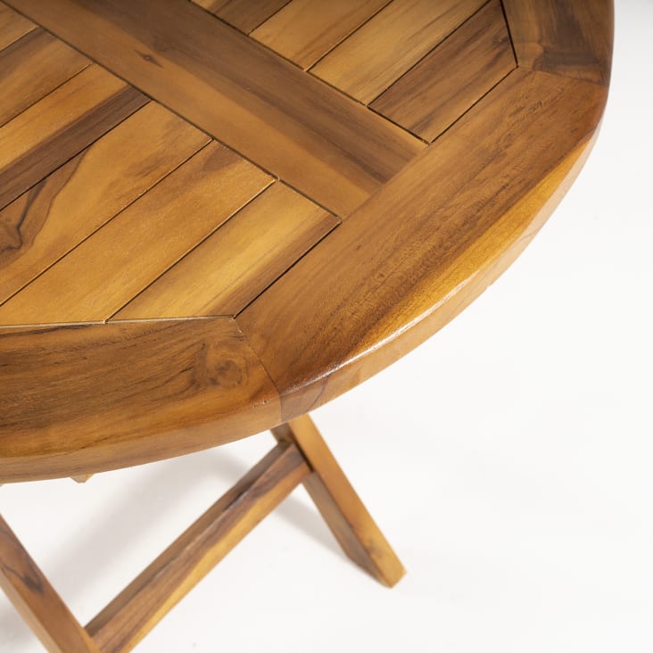 explique persuadir collar Mesa de jardín redonda y plegable de madera de teca de 80 cm | Maisons du  Monde