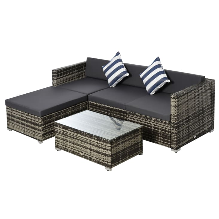 Ensemble Salon De Jardin 4 Pièces Outsunny - Canapé 2 Places, 2 Fauteuils, Table Basse Verre Trempé, 8 Coussins, Métal Et Résine Tressée Beige