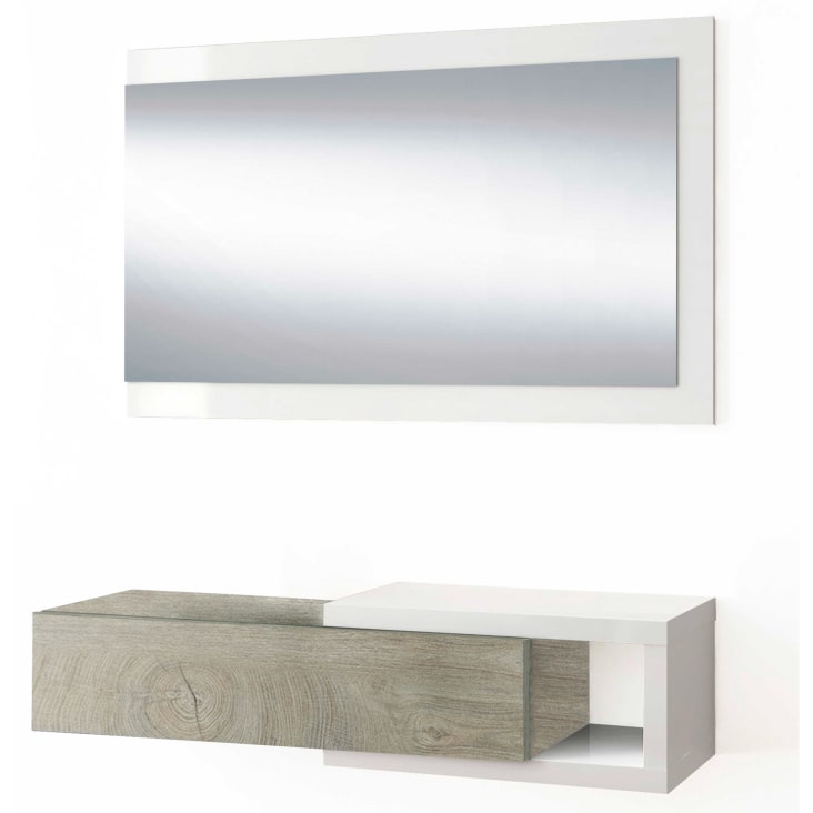 Recibidor con 1 cajón y espejo color roble/blanco, 95 x 26 x 19 cm MOON