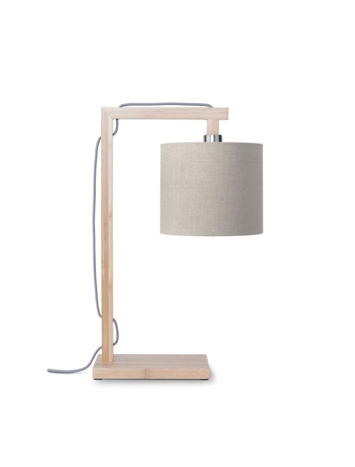 Lampe sur pied en bambou et abat-jour lin écologique ANNAPURNA (naturel,  vert foncé)