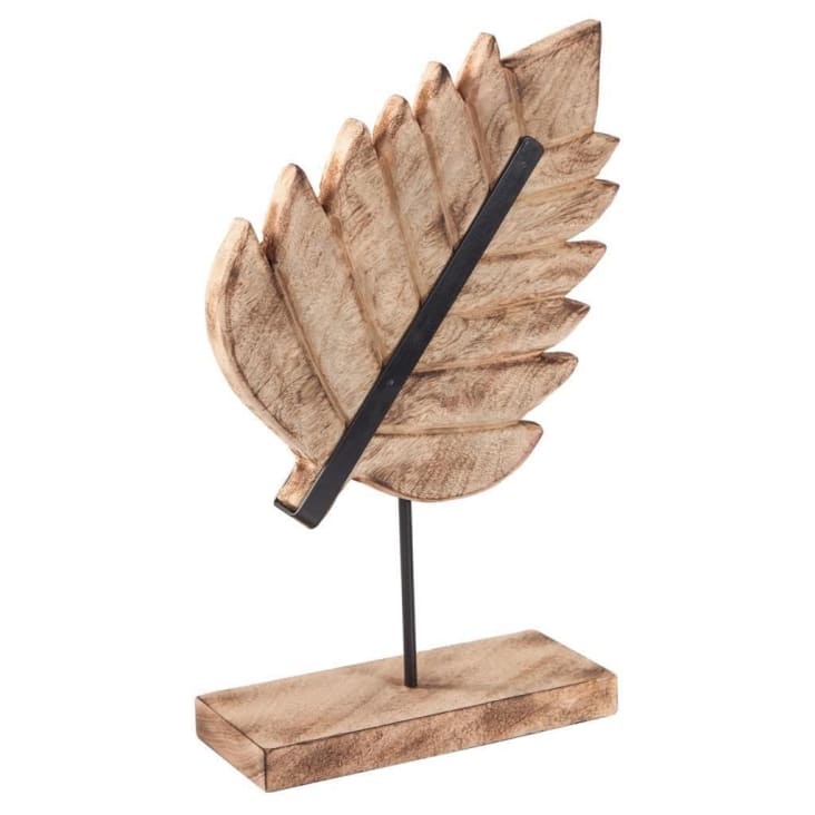 Figura de hoja de madera con soporte Marrón 31x10x44h cm