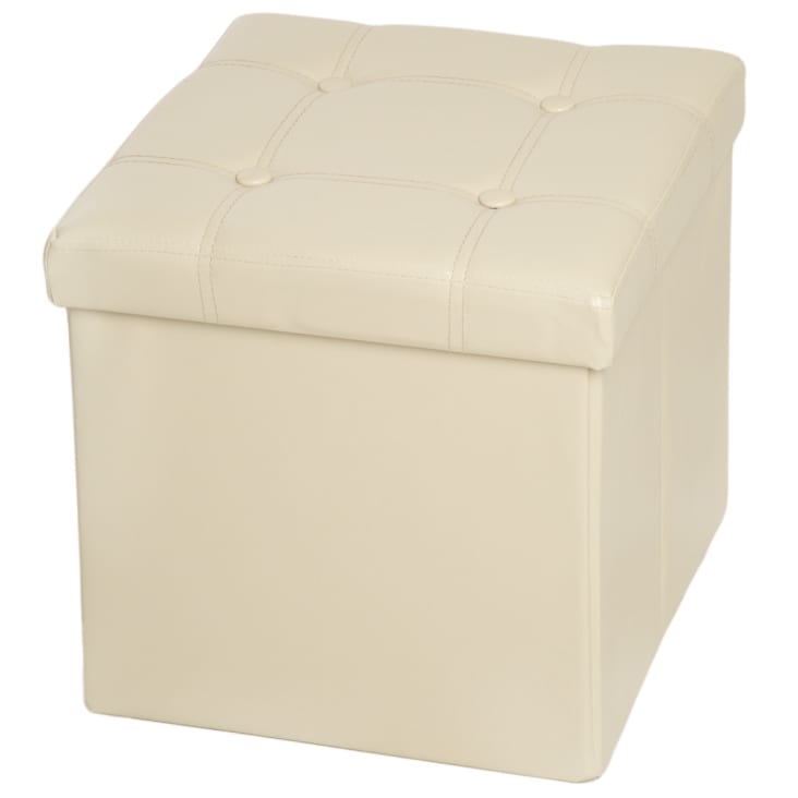 Pouf- contenitore in ecopelle, colore bianco, Misure 84 x 49 x 44