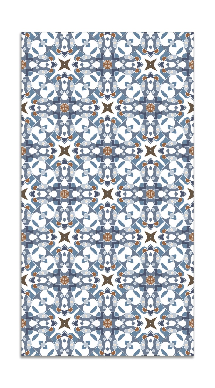 Alfombra vinílica azulejo hidráulico tipo oriental azul 80x250 cm