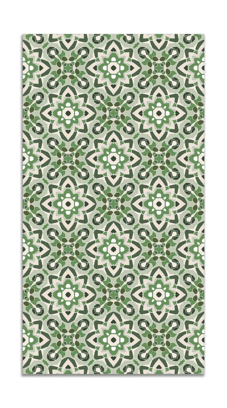 Alfombra vinílica azulejo oriental floreada verde 60x250 cm