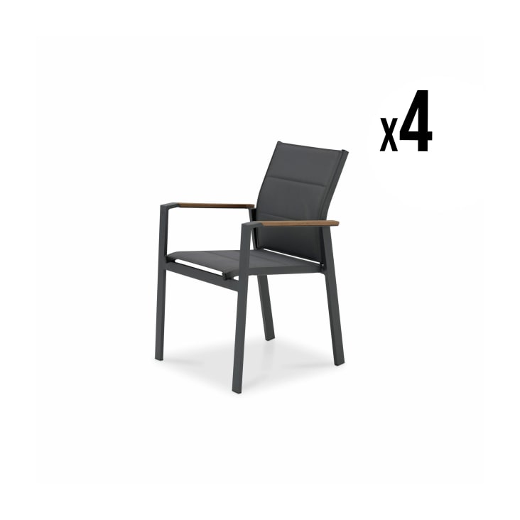 Pack de 4 sillas apilables aluminio antracita y textileno acolchado