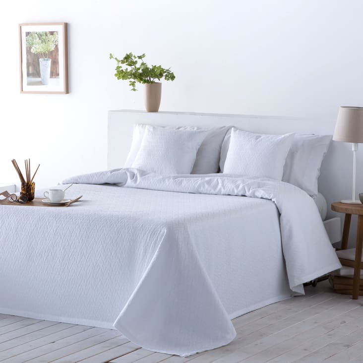 Couvre lit en Polyester Effet Lavé Blanc 180 x 230 cm - DOMI 0981
