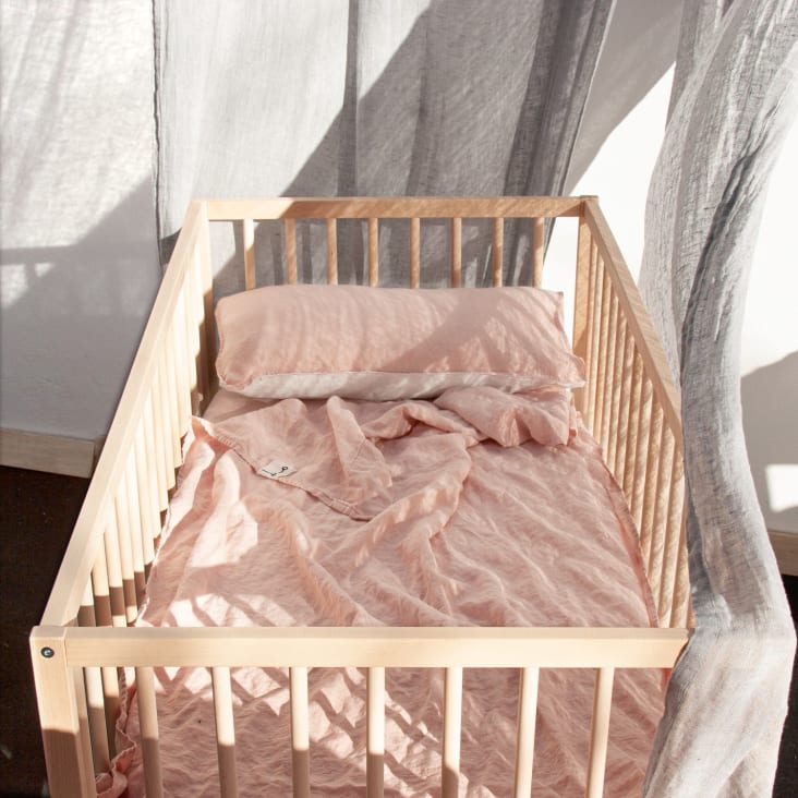 Paso Boquilla Revisión Juego de sábanas 100% lino rosa empolvado para cuna 60x120 cm (3pz) MAFALDA  | Maisons du Monde