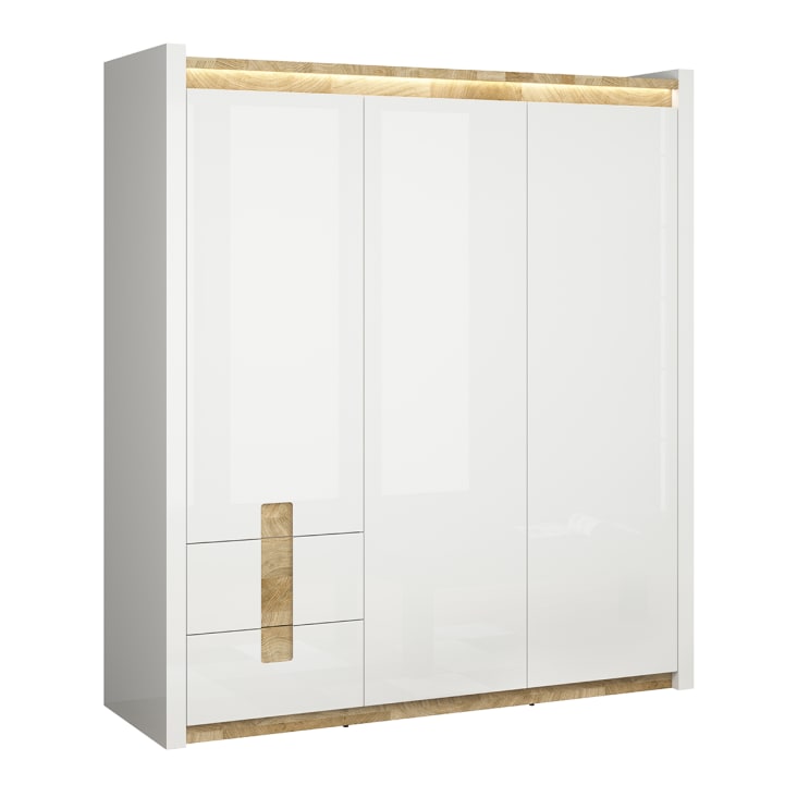 Armoire 3 portes avec LED panneaux mdf blanc et bois Helios Maisons