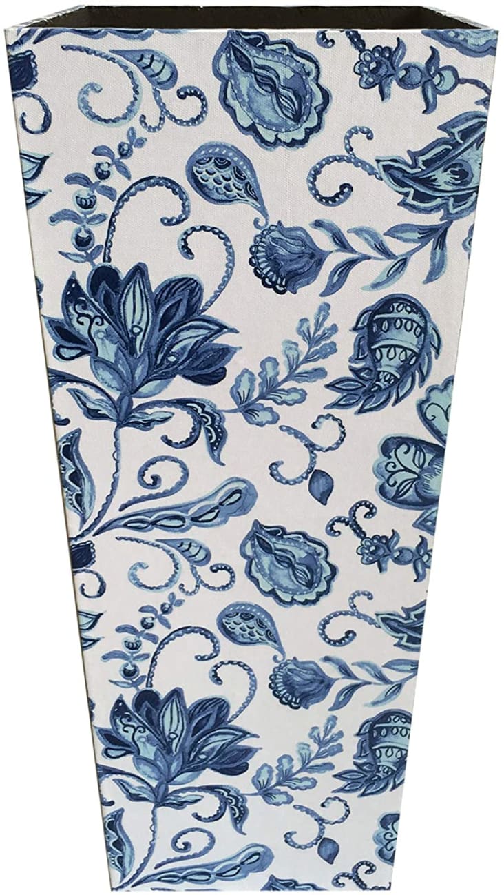 Porte parapluie rectangulaire en toile bois florale blanc et bleu