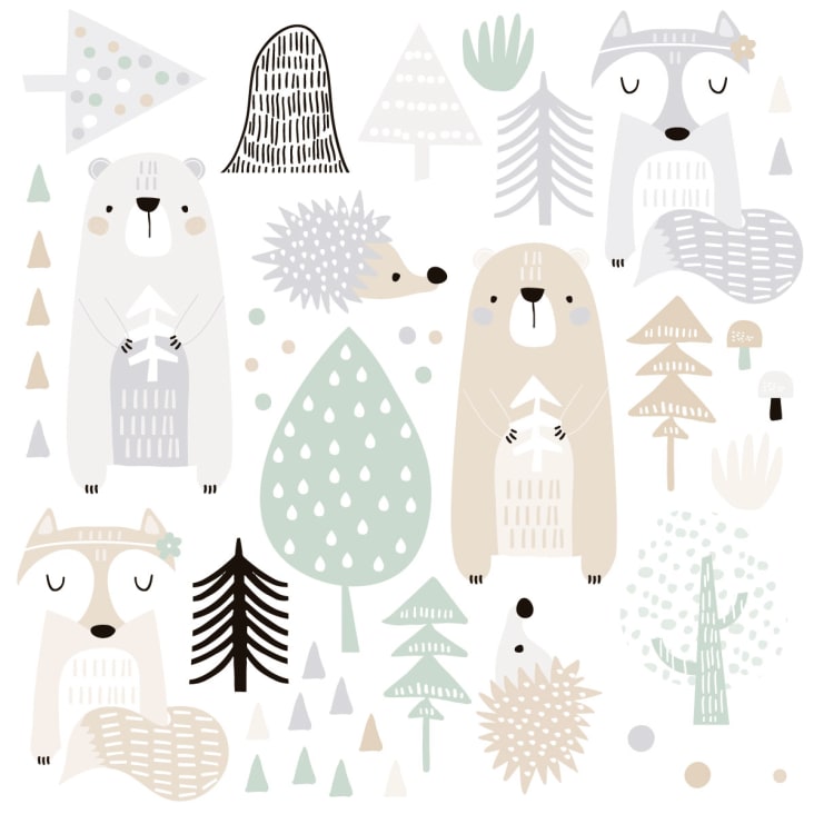 Stickers mureaux en vinyle animaux de la forêt verte WOODLAND FRIENDS