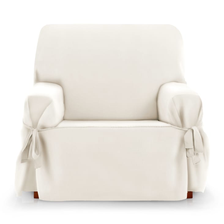 Funda cubre sillón 1 plaza lazos protector liso 80-120 cm marfil