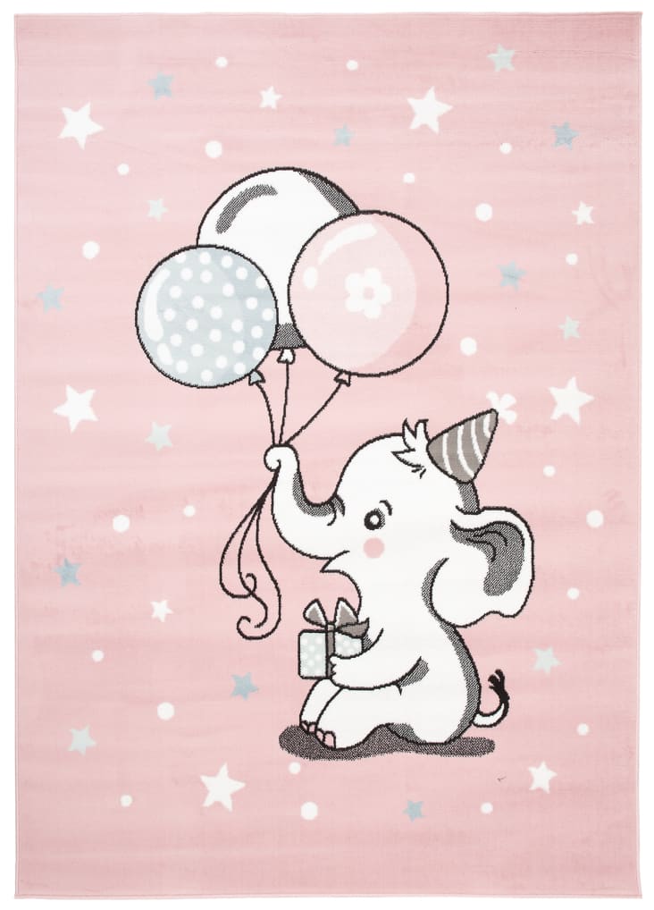 Tappeto per bambini rosa bianco elefante palloncini 200x300 BABY