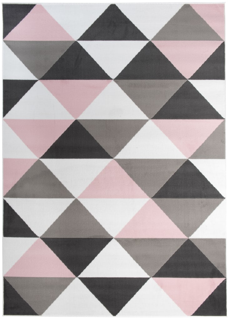 Tappeto 140x200 cm con fantasia nera, bianca e rosa