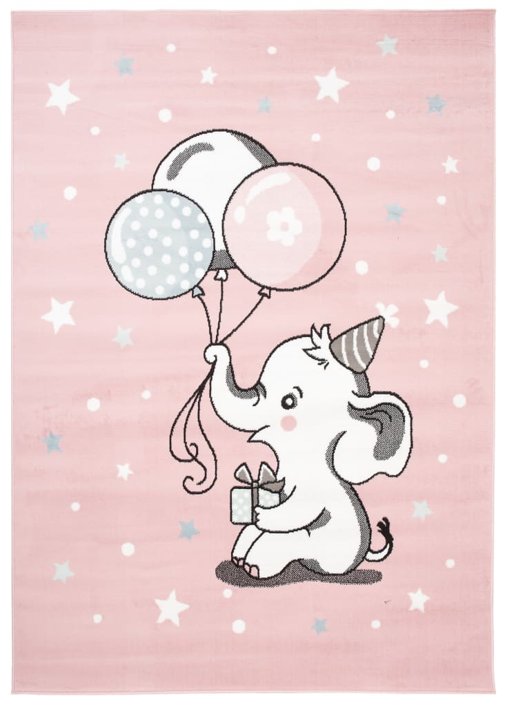 Tappeto per bambini rosa bianco elefante palloncini 120x170