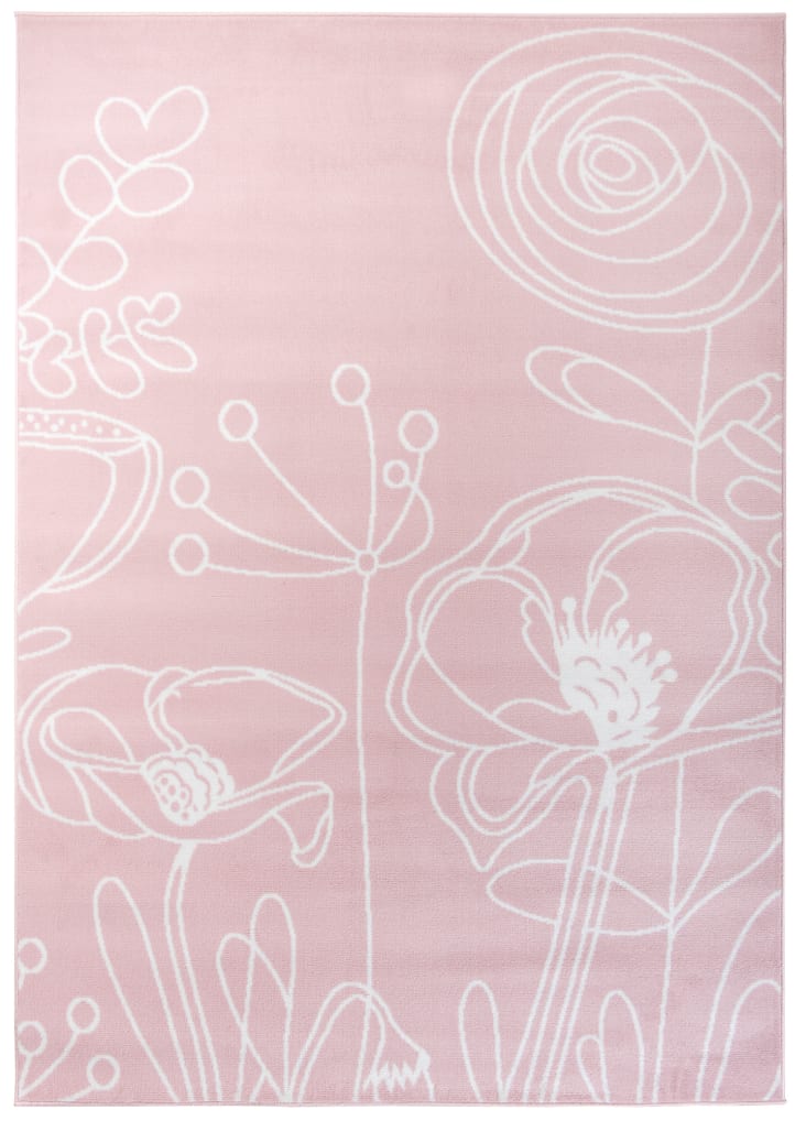 Tappeto per bambini rosa bianco fiori foglie 160x220cm PINKY