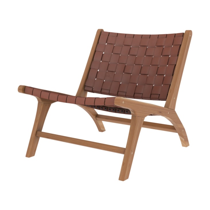 Letto basso in teak con testata in pelle e legno