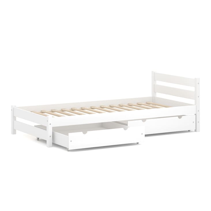 Cama individual de pino macizo 190x90 blanco