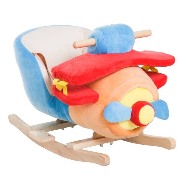 Dondolo a forma di aeroplano per bambini con musica in legno colorato