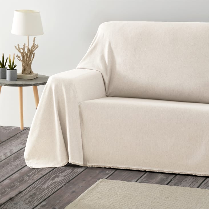 Plaid multiusos sofá colcha manta cama marfil 140x190 cm LISO