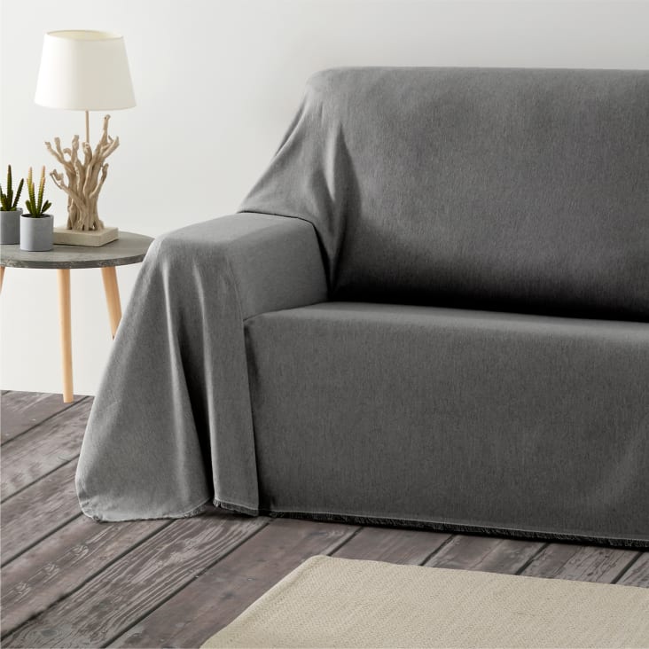 Plaid multiusos sofá colcha manta cama gris oscuro 230x260cm LISO
