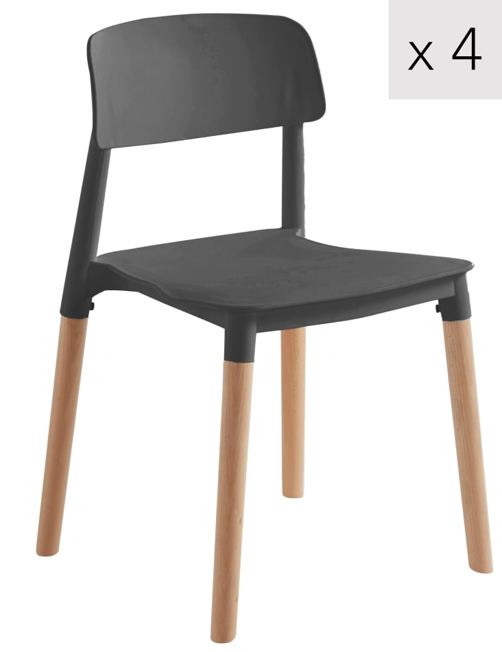 Bolsa Sonrisa Serpiente Set 4 sillas escandinavas con patas de madera negro | Maisons du Monde