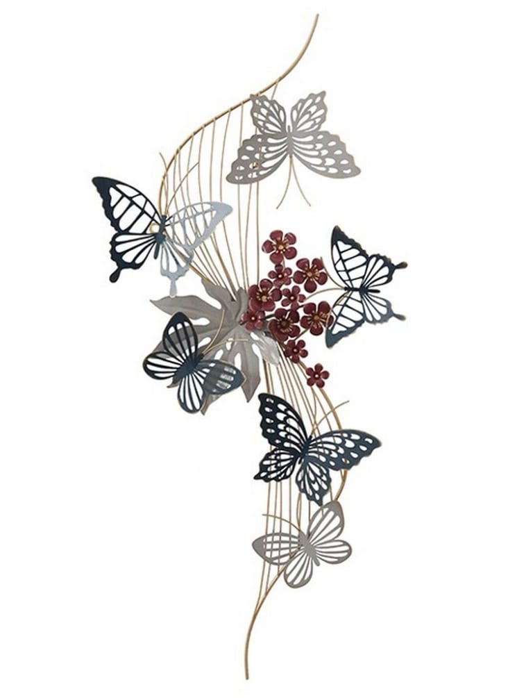 Décoration murale en métal papillons et fleurs 103x49x7 CASSIS