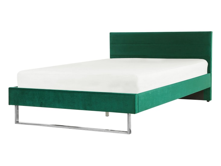 Letto imbottito velluto verde rete a doghe 140 x 200 cm Bellou