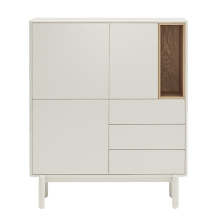 Credenza Moderna Con LED Per Soggiorno | 3 Ante + 3 Cassetti, Legno E Acrilico, Gestione Cavi, App LED