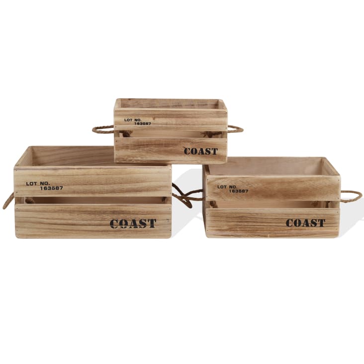 Set di 3 cassette portaoggetti in legno di paulonia marroni