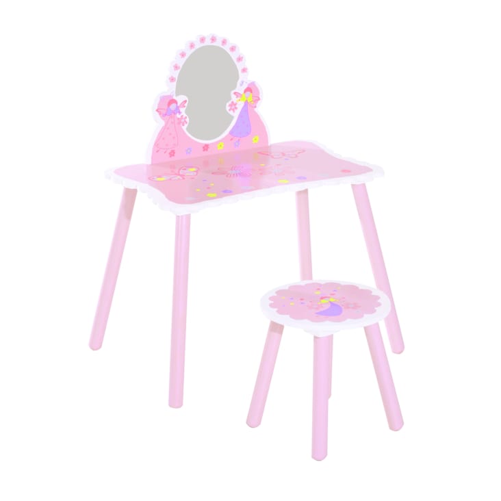 Set tavolo trucco e sgabello per bambine con specchio a forma di