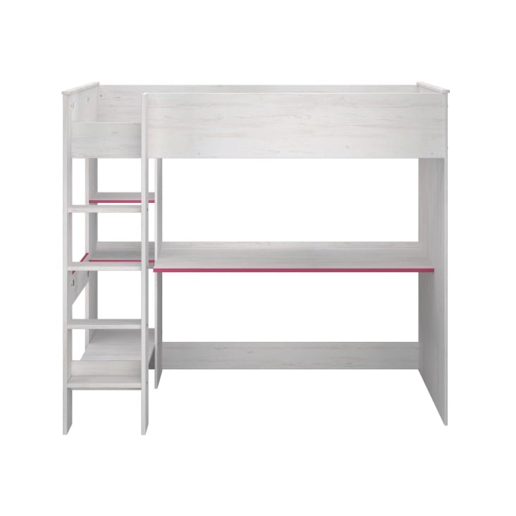 Cama alta con escritorio y colchón natural blanco 90x190 cm Ali