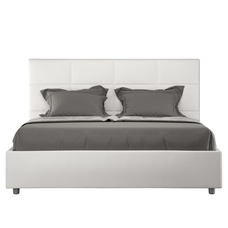 Letto con rete imbottito 160x200 similpelle bianco MIKA