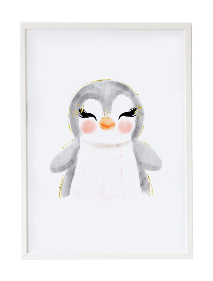 Impression de pingouin encadrée en bois blanc 43X33 cm