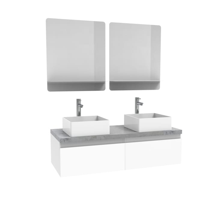 Ensemble complet meuble salle bain 2 vasques blanc laqué + miroirs