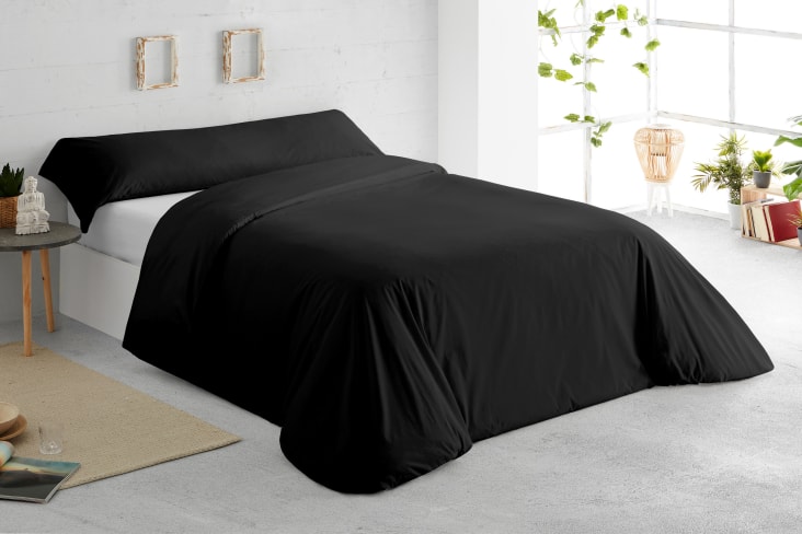 Sábana bajera ajustable lisa Negro cama 160 cm - 160x190/200 cm, 100%  algodón.