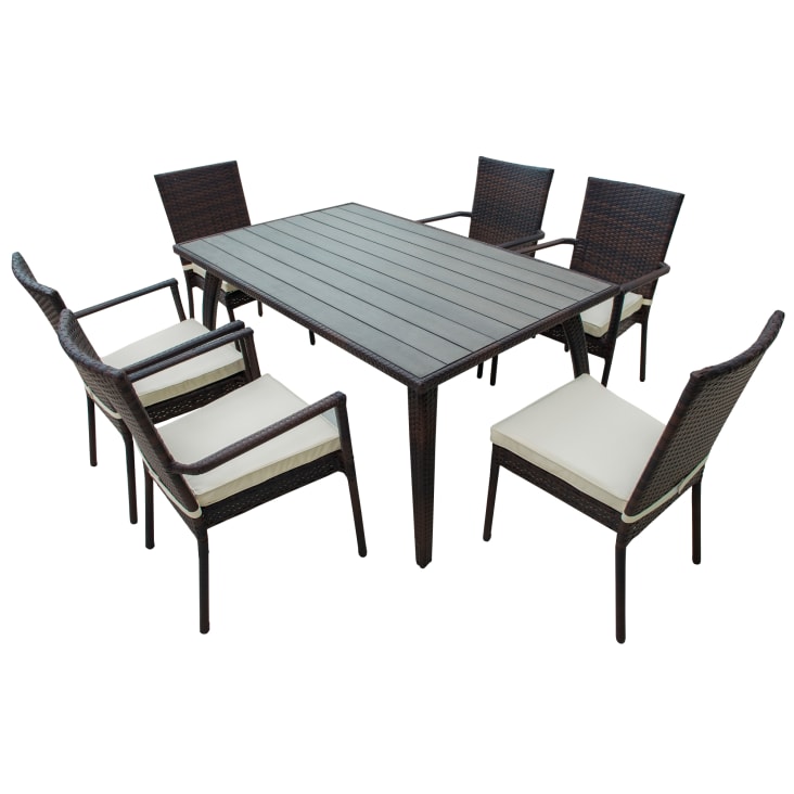 Set mobili da giardino tavolo da pranzo 6 sedie 7pz rattan nero