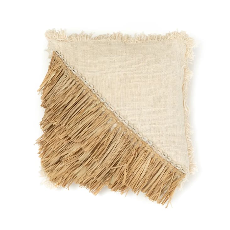 Funda de cojín de algodón con flecos de rafia, blanco/beige 40 x 40 cm  PERLA