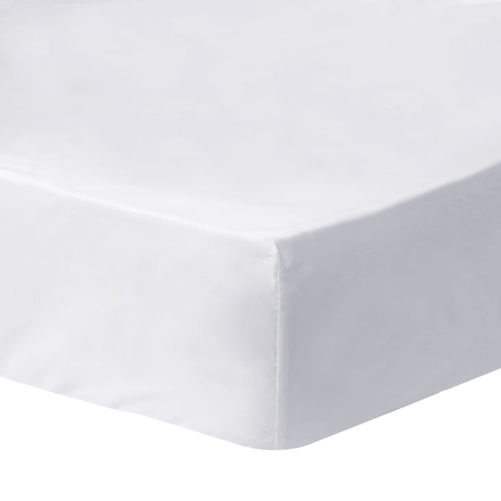 Drap housse en percale de coton  140x190/200cm - Bonnet 30cm Blanc