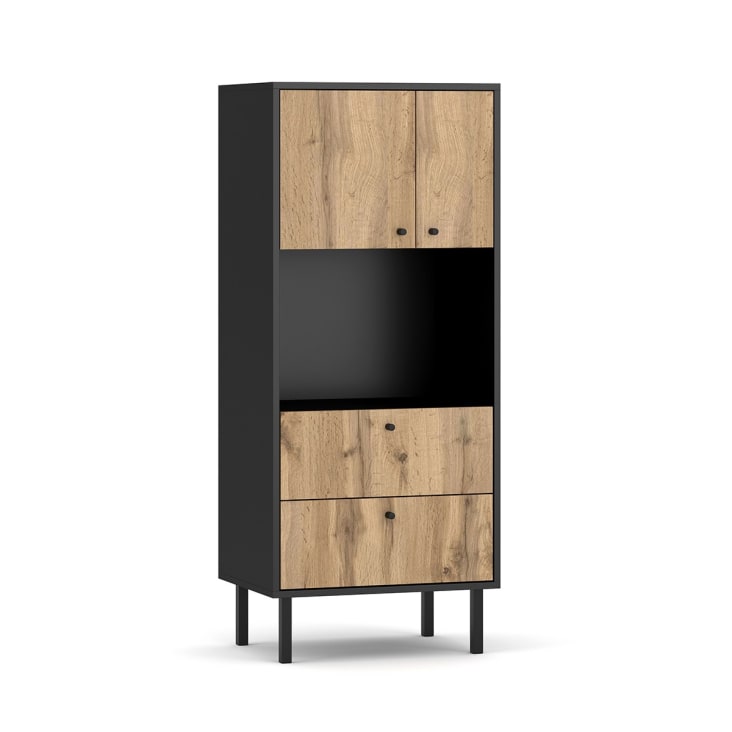 Credenza alta a 2 ante e 2 cassetti L57 cm Effetto quercia e nero Bospe Maisons du Monde