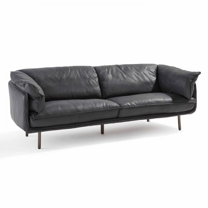 Sofá de cuero negro de 3 plazas Freya Maisons du Monde