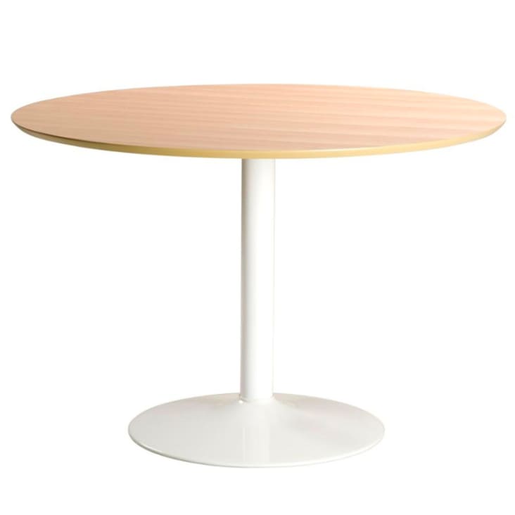 Table à manger ronde 120x120x75 cm en acacia et pied blanc