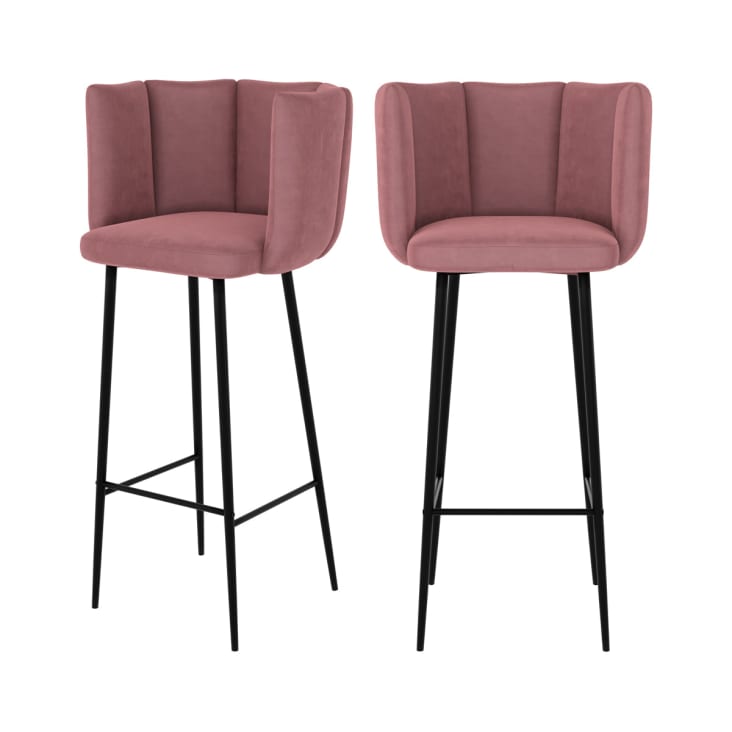 Lot De 2 Chaises De Bar Velours Noir - 75 Cm Hauteur - Structure Métal