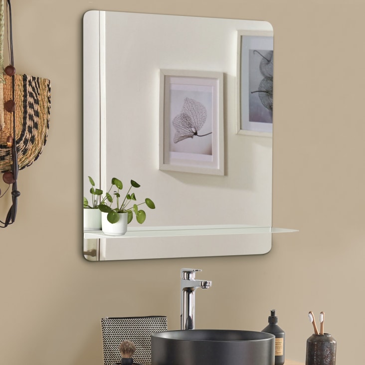 Miroir de salle de bain avec tablette et éclairage LED 70 cm x 80