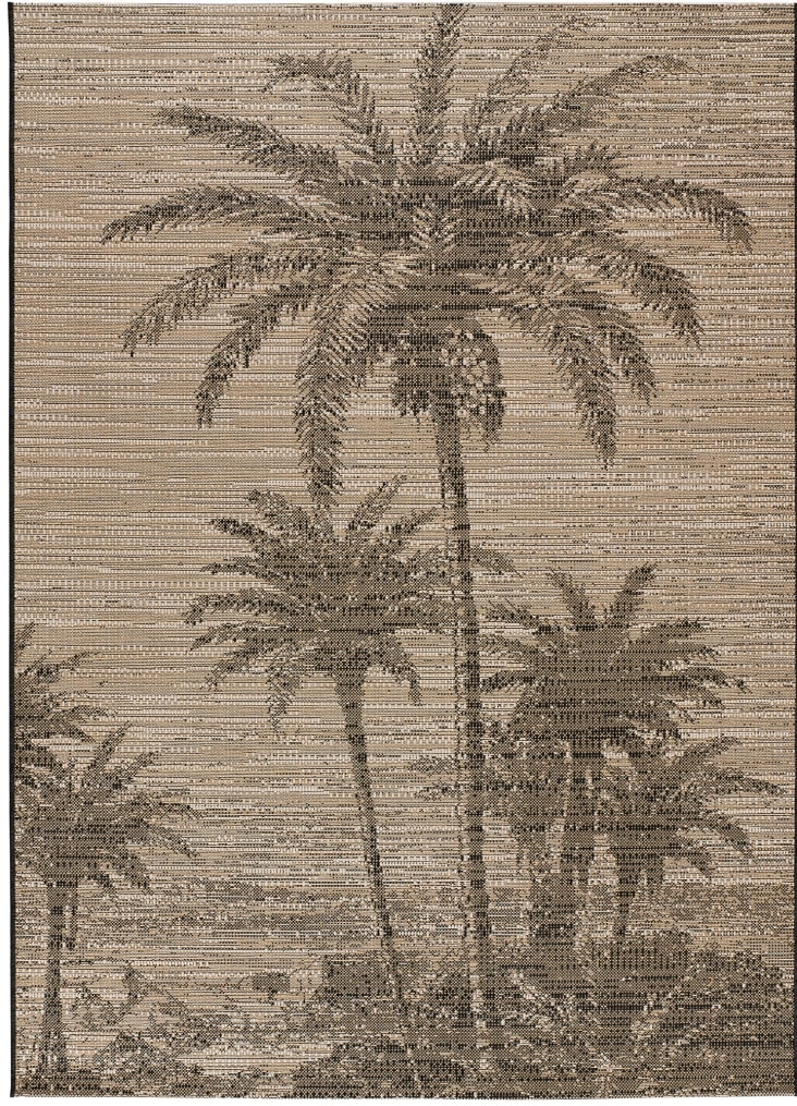Tapis de jute à motifs tropicals en noir, 160x230 cm