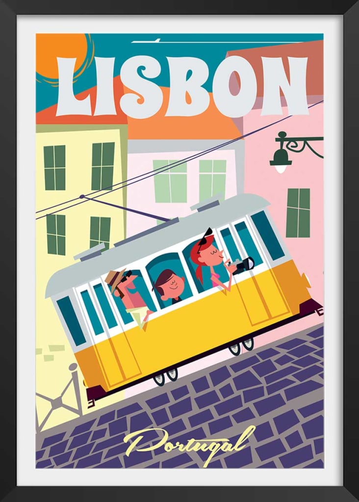 Affiche un week end à Lisbonne avec cadre noir 40x60 cm