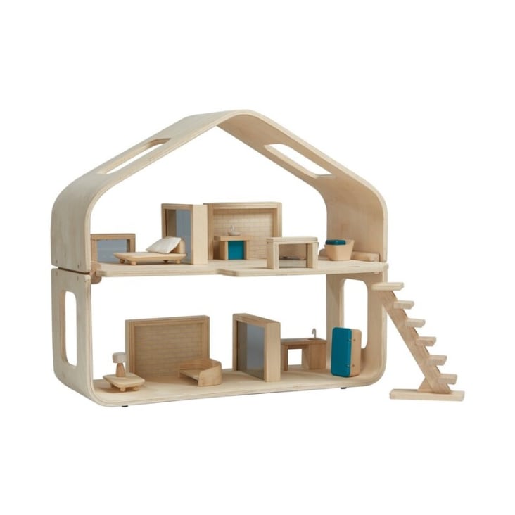 Plan Toys - Maison de poupée en bois brut mobile et modulable Plan