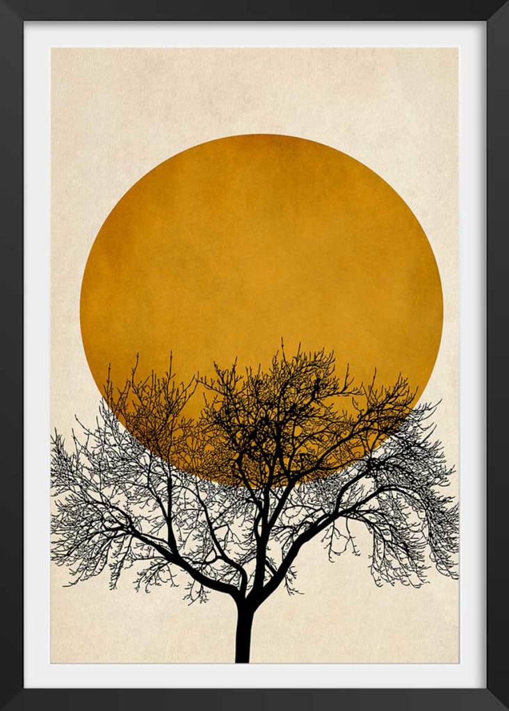 Affiche dessin ""arbre et sérénité"" avec cadre noir 60x90cm