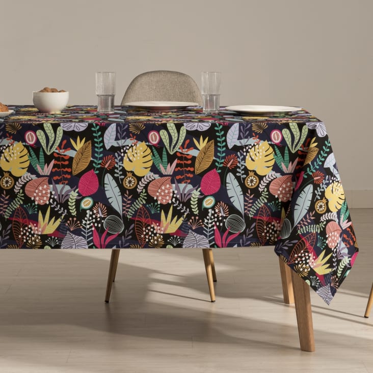 Nappe anti tache rectagulaire fleuri en coton bio 140x200cm